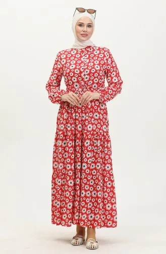 Viskosekleid Mit Gänseblümchenmuster 0416-03 Rot 0416-03