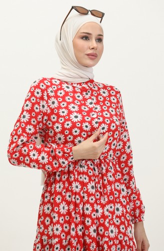 Viskosekleid Mit Gänseblümchenmuster 0416-03 Rot 0416-03