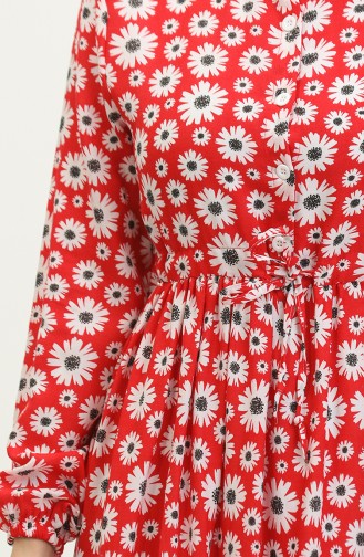 Viskosekleid Mit Gänseblümchenmuster 0416-03 Rot 0416-03