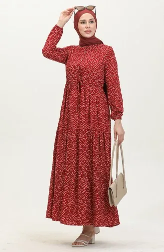 Robe Viscose à Motifs 0419-02 Rouge 0419-02