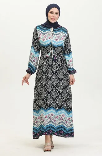 فستان فيسكوز منقوش 0418-01 كحلي 0418-01