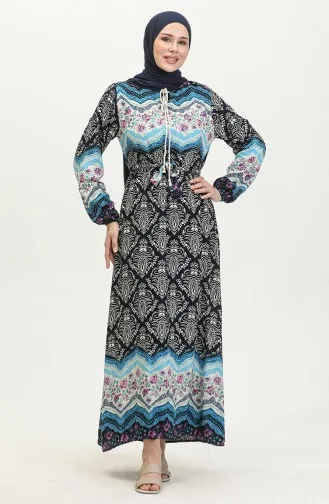 فستان فيسكوز منقوش 0418-01 كحلي 0418-01
