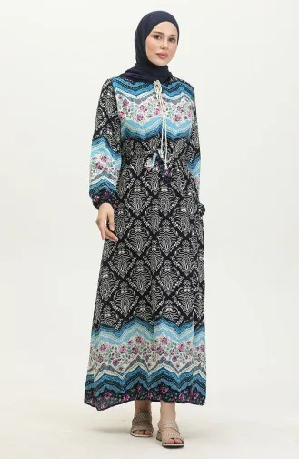 فستان فيسكوز منقوش 0418-01 كحلي 0418-01
