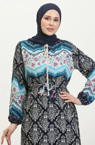 فستان فيسكوز منقوش 0418-01 كحلي 0418-01