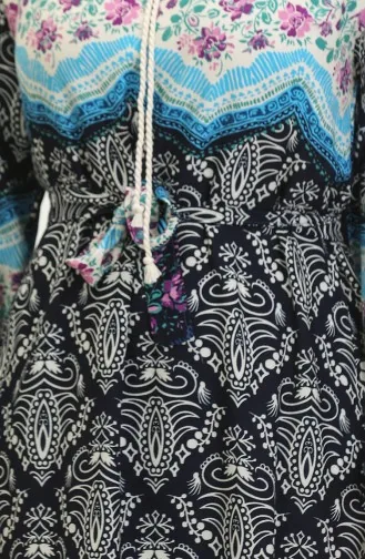 فستان فيسكوز منقوش 0418-01 كحلي 0418-01