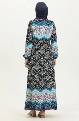 فستان فيسكوز منقوش 0418-01 كحلي 0418-01