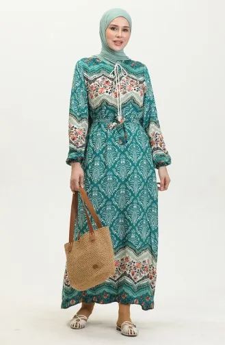 Kleur Gegarneerde Viscose Jurk 0418-04 Petrol 0418-04