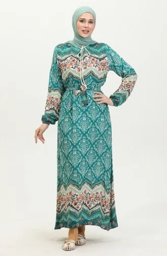 Kleur Gegarneerde Viscose Jurk 0418-04 Petrol 0418-04