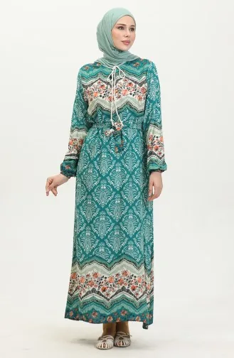 Kleur Gegarneerde Viscose Jurk 0418-04 Petrol 0418-04