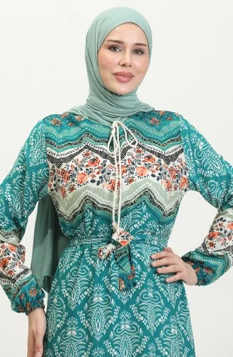 Kleur Gegarneerde Viscose Jurk 0418-04 Petrol 0418-04