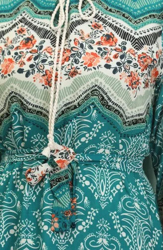 Kleur Gegarneerde Viscose Jurk 0418-04 Petrol 0418-04