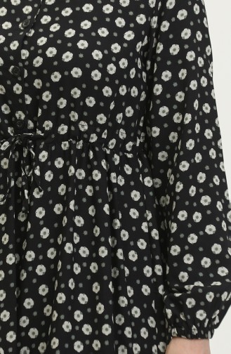 Little Daisy Pattern Viscose Dress 0415-01 Black Khaki 0415-01