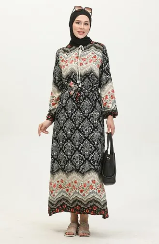 Renk Garnili Viskon Elbise 0418-03 Siyah