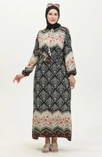 Renk Garnili Viskon Elbise 0418-03 Siyah