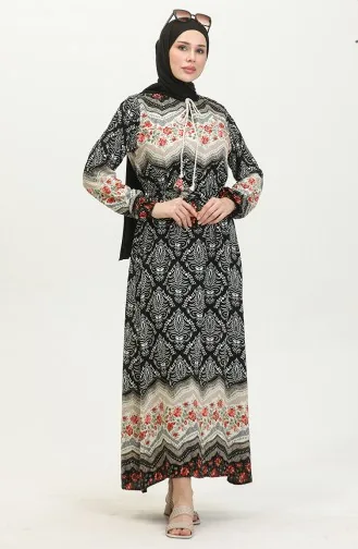Renk Garnili Viskon Elbise 0418-03 Siyah