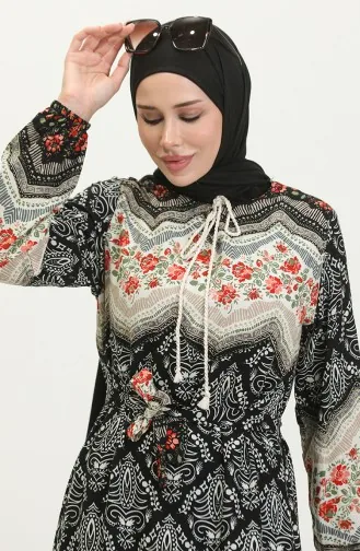 Renk Garnili Viskon Elbise 0418-03 Siyah
