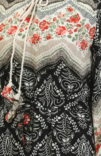 Renk Garnili Viskon Elbise 0418-03 Siyah