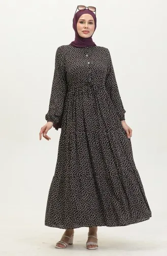 Patterned Viscose Dress 0419-05 Black 0419-05