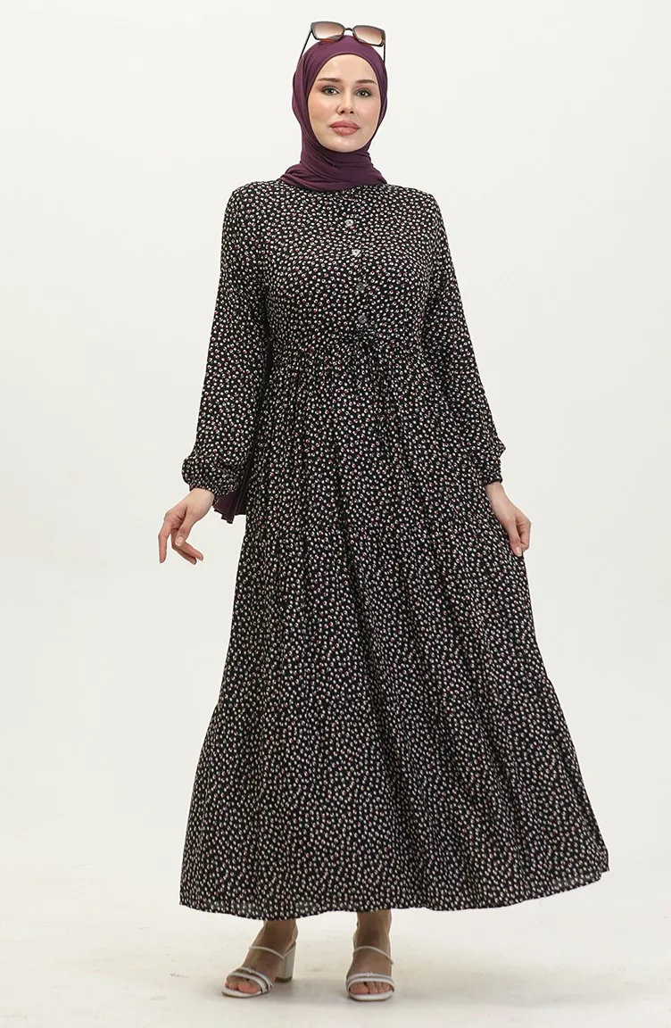 Patterned Viscose Dress 0419-05 Black 0419-05