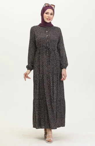 Patterned Viscose Dress 0419-05 Black 0419-05