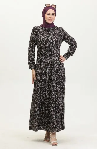 Patterned Viscose Dress 0419-05 Black 0419-05