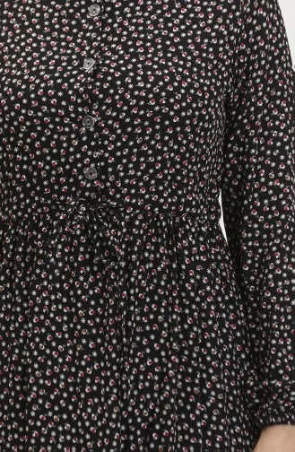 Patterned Viscose Dress 0419-05 Black 0419-05