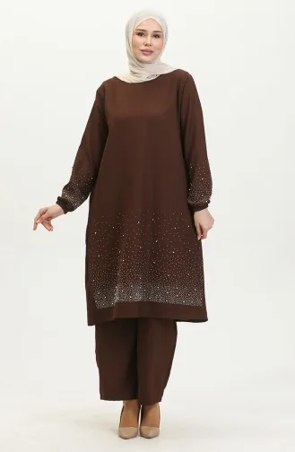 Steengedrukte Araboy Avondjurk Tuniekbroek Dubbel Pak 0409-02 Bruin 0409-02