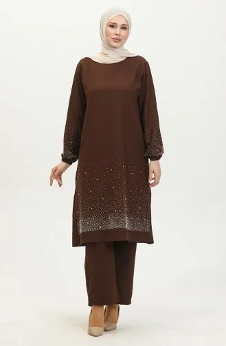 Steengedrukte Araboy Avondjurk Tuniekbroek Dubbel Pak 0409-02 Bruin 0409-02