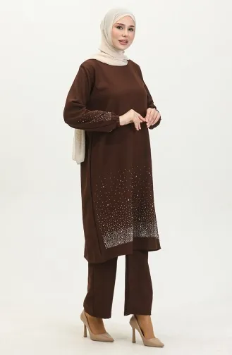 Steengedrukte Araboy Avondjurk Tuniekbroek Dubbel Pak 0409-02 Bruin 0409-02