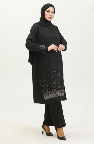 Stone Printed Midi Evening Two Piece Suit 0409-05 Black 0409-05