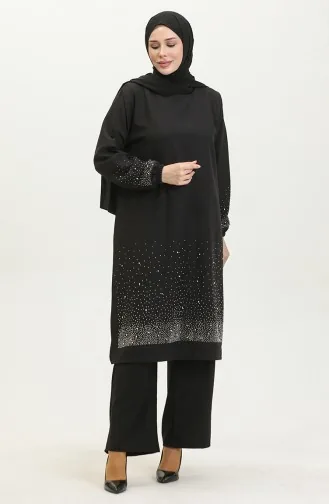 Stone Printed Midi Evening Two Piece Suit 0409-05 Black 0409-05