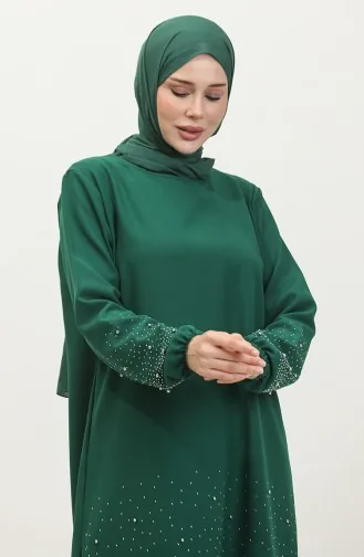 Taş Baskılı Araboy Abiye Tunik Pantolon İkili Takım 0409-01 Zümrüt Yeşili