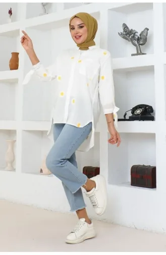 Patterned Cotton Shirt 0076-01 White 0076-01