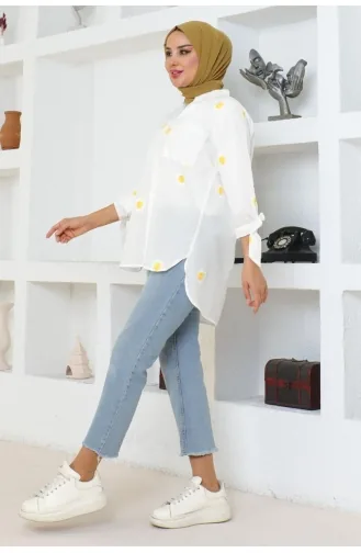 Patterned Cotton Shirt 0076-01 White 0076-01