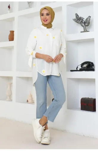 Patterned Cotton Shirt 0076-01 White 0076-01