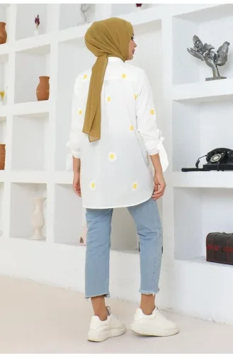 Patterned Cotton Shirt 0076-01 White 0076-01