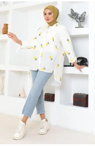 Patterned Cotton Shirt 0076-02 Yellow 0076-02