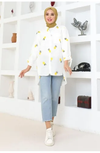 Patterned Cotton Shirt 0076-02 Yellow 0076-02