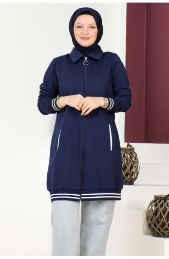 Gerippter Detaillierter Kurzumhang Für Damen Brc6503 6503-02 Marineblau 6503-02