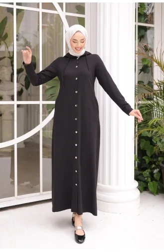 Front Buttoned Hijab Coat Brc0033 0033-01 Black 0033-01