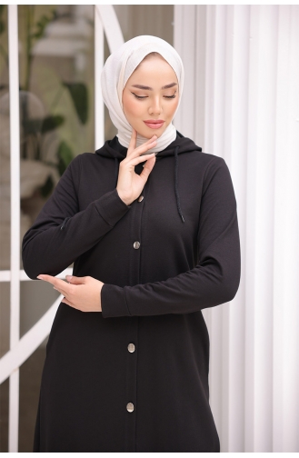 Önden Düğmeli Tesettür Kap Brc0033 0033-01 Siyah