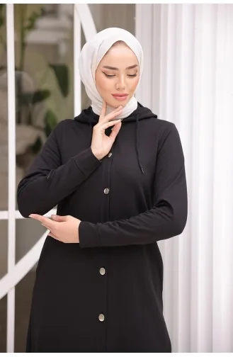 Front Buttoned Hijab Coat Brc0033 0033-01 Black 0033-01