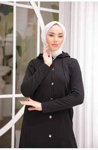 Front Buttoned Hijab Coat Brc0033 0033-01 Black 0033-01
