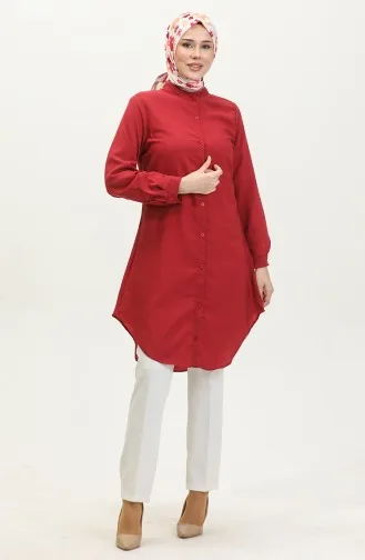 Hakim Yaka Düğmeli Tunik 6112-09 Bordo