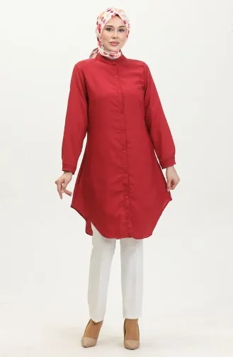 Hakim Yaka Düğmeli Tunik 6112-09 Bordo