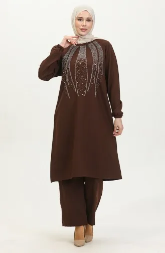 Avondjurk Met Steenprint Tuniekbroek Dubbel Pak 0410-05 Bruin 0410-05