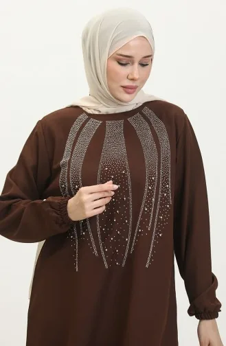 Avondjurk Met Steenprint Tuniekbroek Dubbel Pak 0410-05 Bruin 0410-05