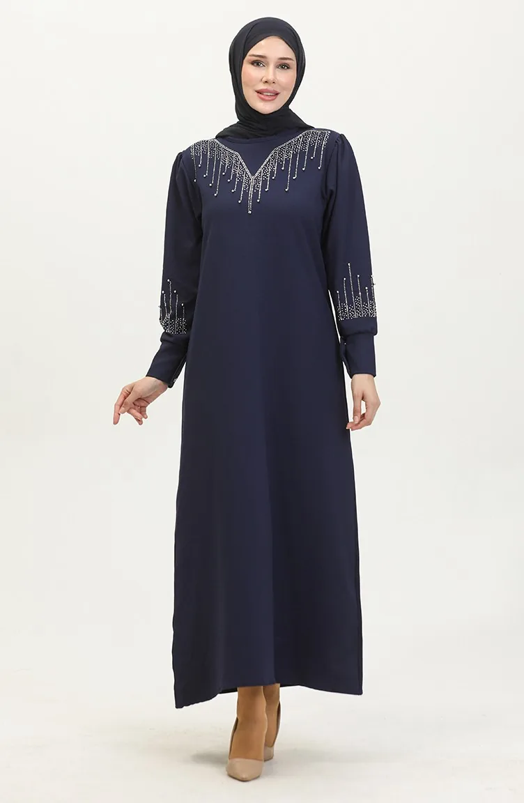 Kleid Mit Steindruck 0406-06 Marineblau 0406-06