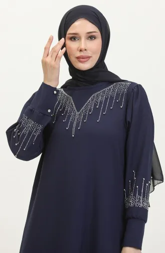 Kleid Mit Steindruck 0406-06 Marineblau 0406-06