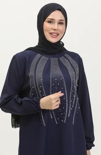 Avondjurk Met Steenprint Tuniekbroek Dubbel Pak 0410-02 Marineblauw 0410-02
